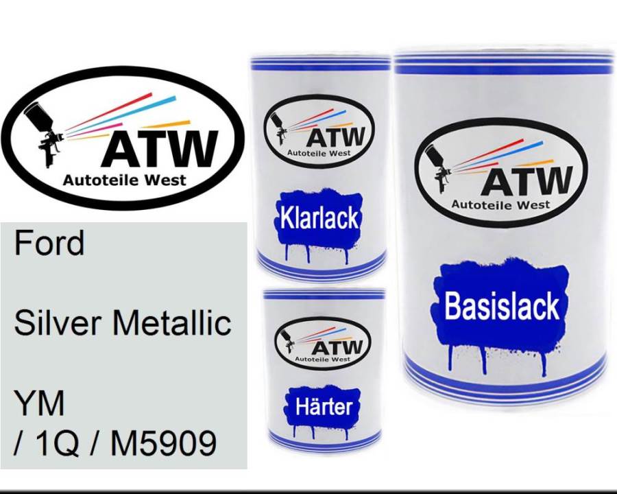 Ford, Silver Metallic, YM / 1Q / M5909: 500ml Lackdose + 500ml Klarlack + 250ml Härter - Set, von ATW Autoteile West.